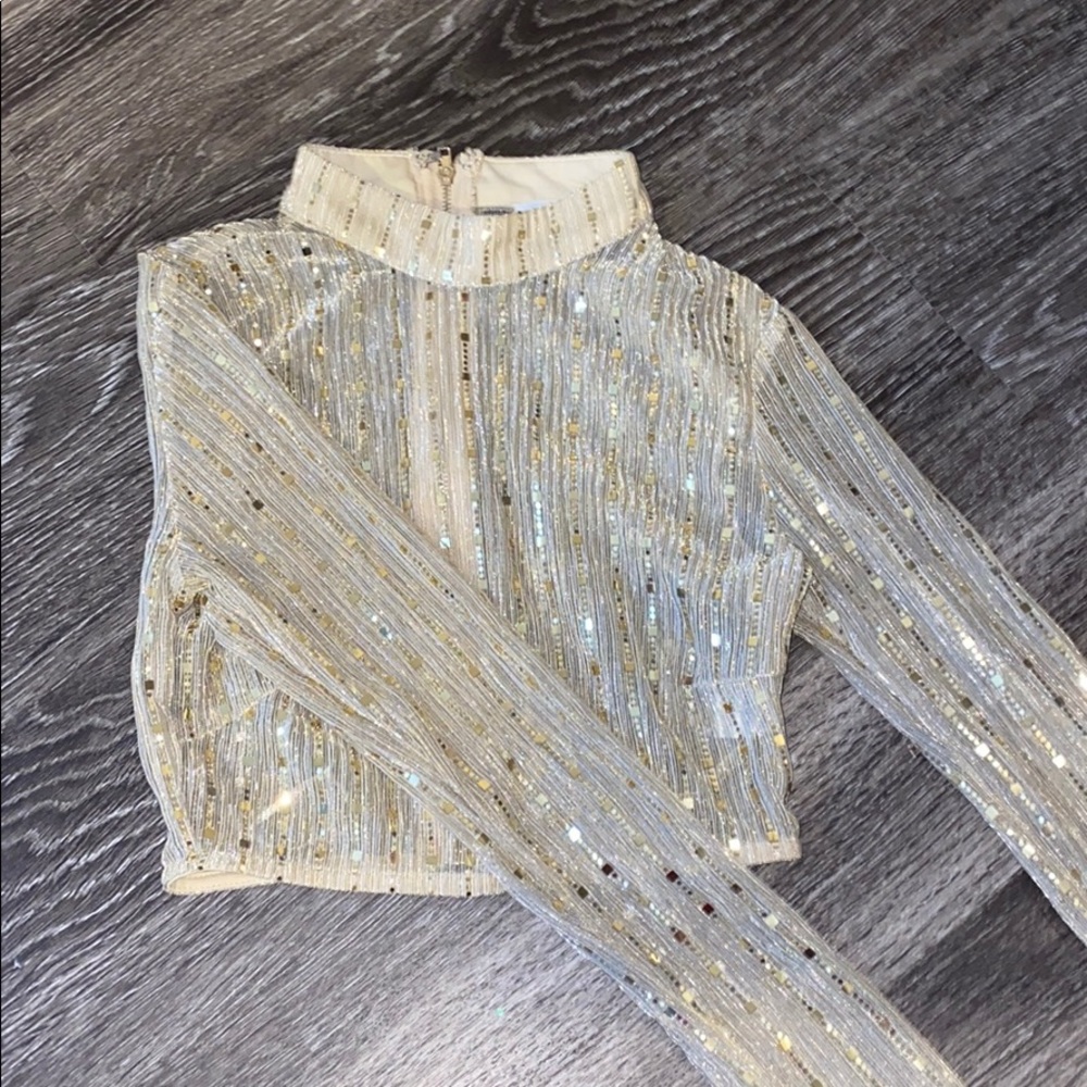 Revolve sparkly long sleeved crop top